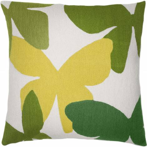 Judy Ross Textiles Hand-Embroidered Chain Stitch Butterflies Throw Pillow cream/yellow/spring green/asparagus/lime